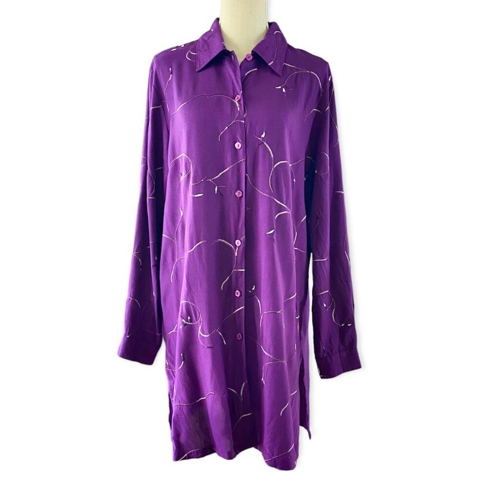 Antthony Originals Purple Embroidered Tunic Blouse M